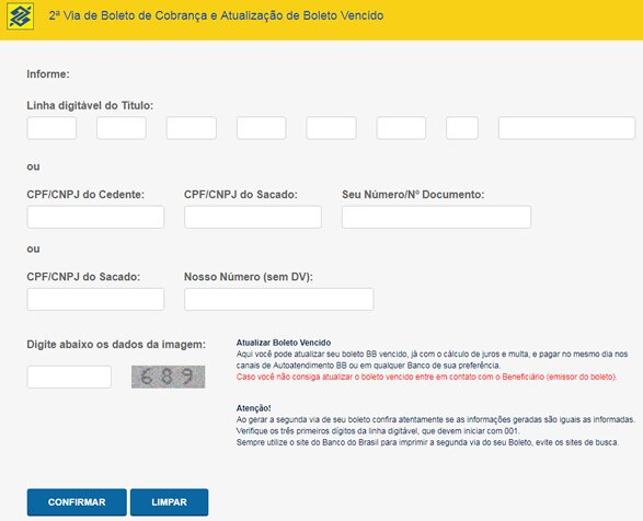Atualizar boleto BB Vencido