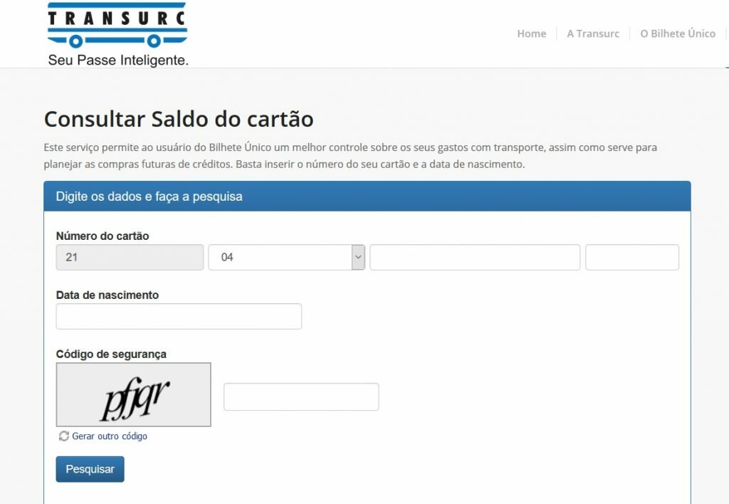 Transurc fazer recarga - Consultar Saldo